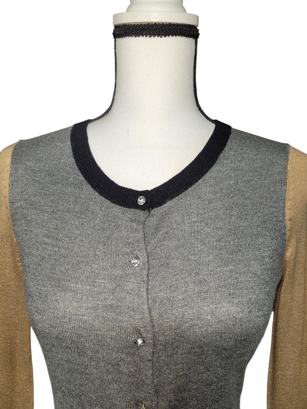 Express Diamond Rhinestone Button Colorblock Cardigan Sweater - Picture 2 of 6